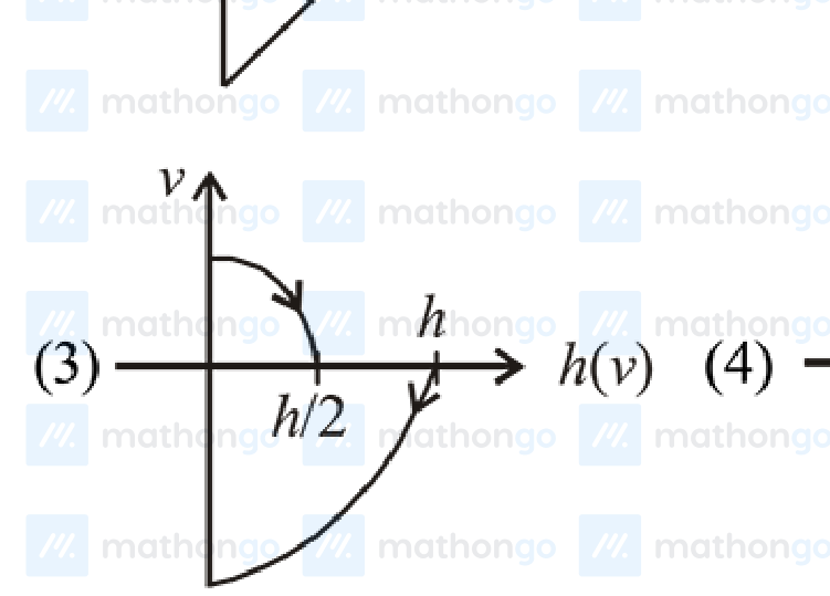 v vs h(v) — single loop, asymmetric with h/2 marked