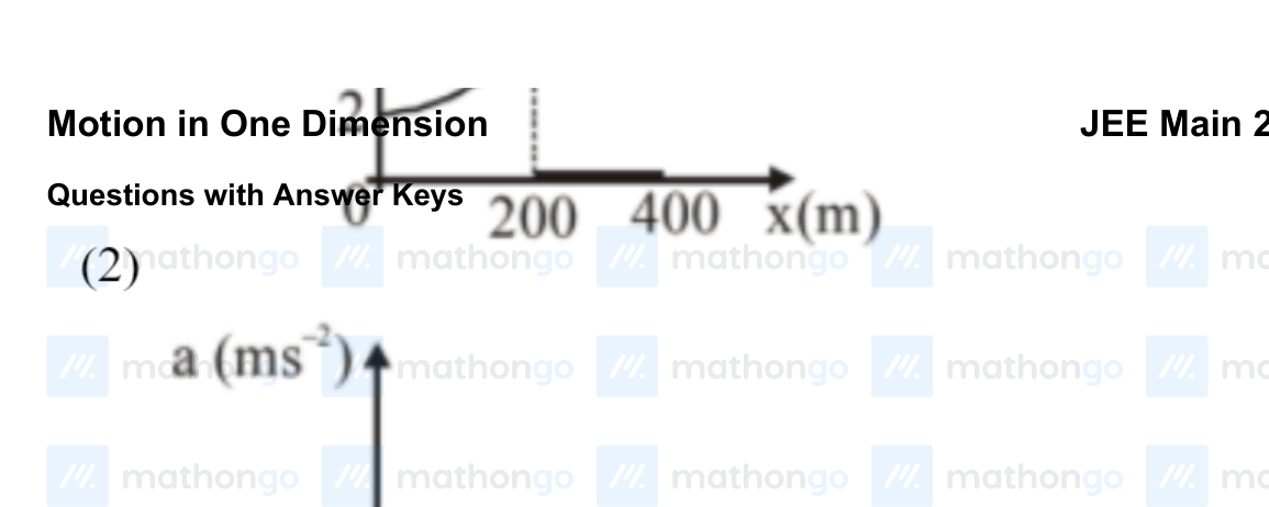 a vs x graph — a increases linearly from 2 to 18 for 0 < x < 200, then drops to 0 for x > 200, with a curve at transition