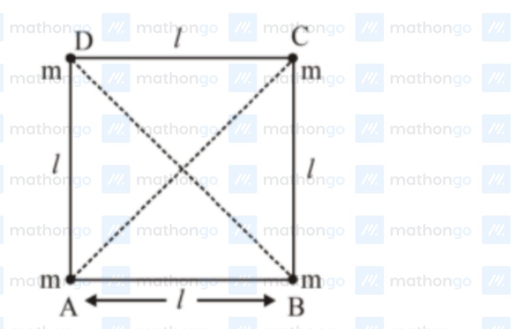 Square ABCD with side $l$, masses $m$ at each corner. Axis passes through A parallel to diagonal DB