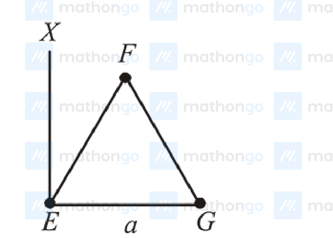 Equilateral triangle EFG with side $a$, line EX perpendicular to EG in the plane of triangle