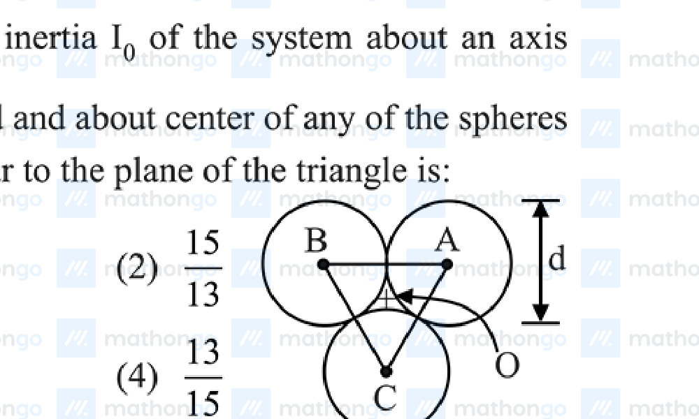 Three spheres forming equilateral triangle, with centroid O marked