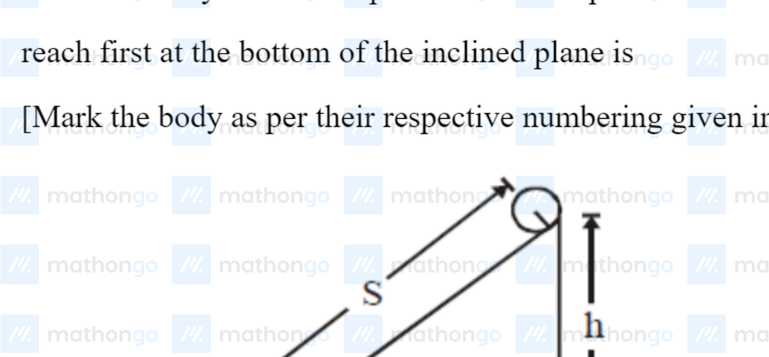 Inclined plane with angle $\theta$, height h, and length S