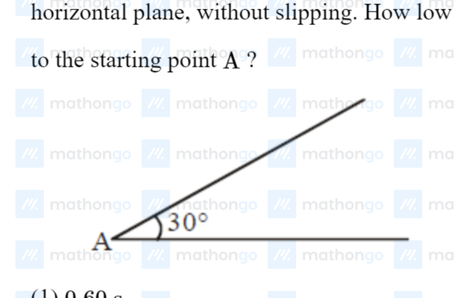 Inclined plane at 30$°$ with sphere at point A at the bottom